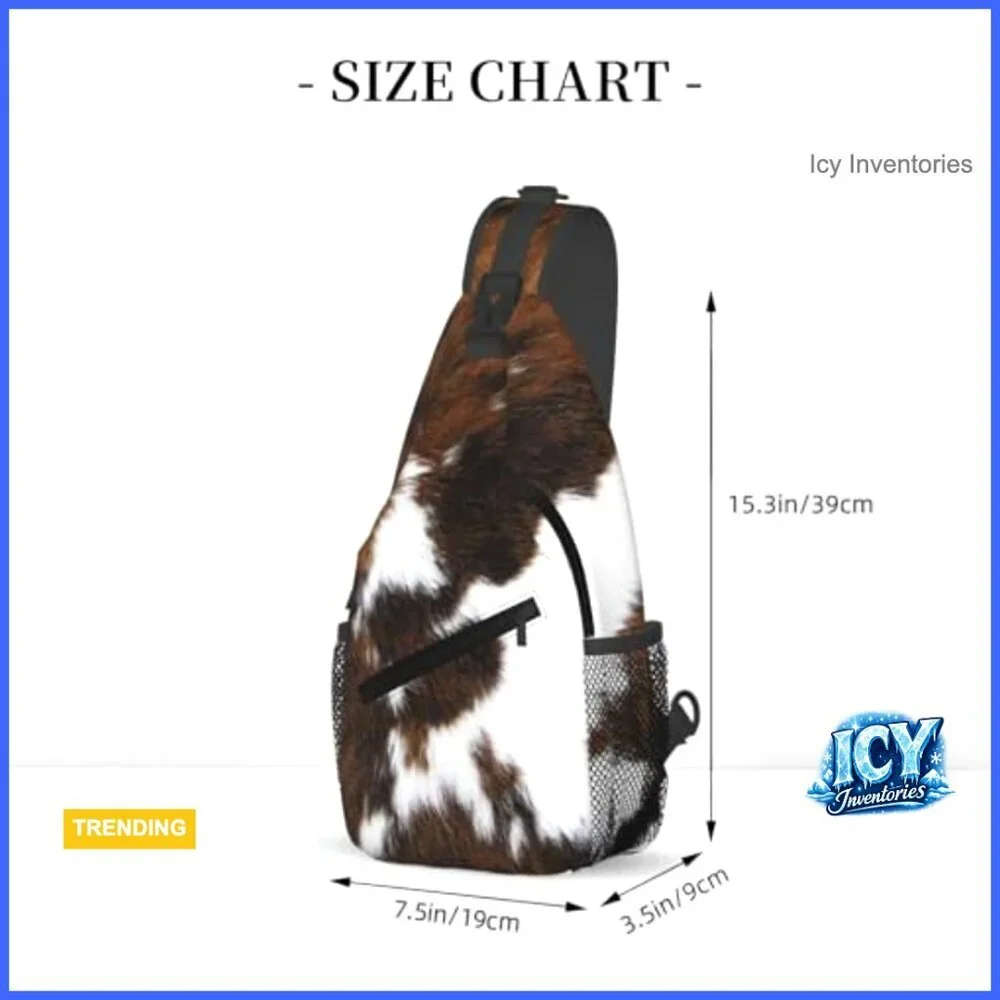 Polyester Cow Print Crossbody Sling Backpack Adjustable Padded Strap